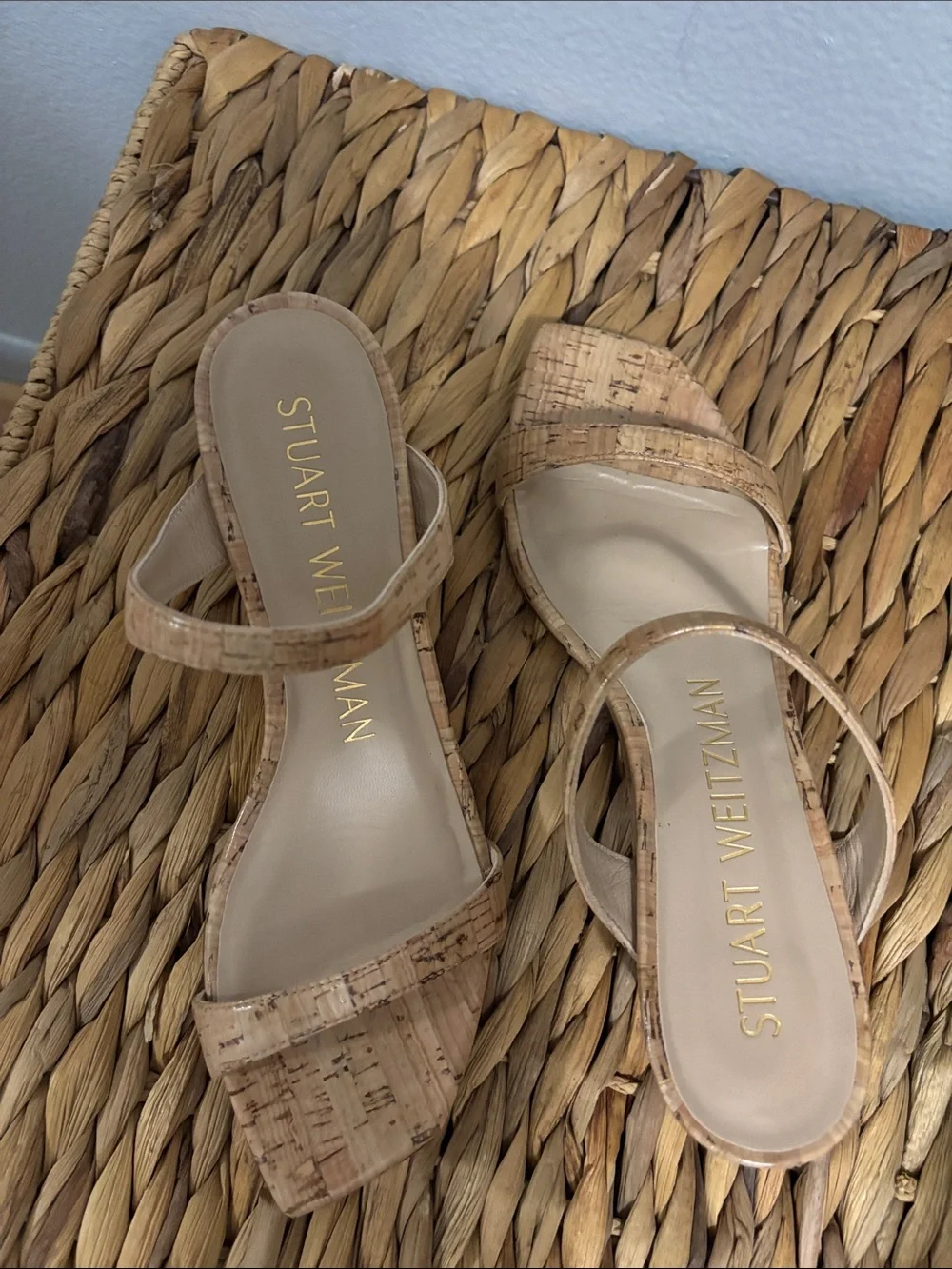 Stuart Weitzman Cork-Textured Strap Sandals - Natural wedges size 6 - Picture 4 of 6